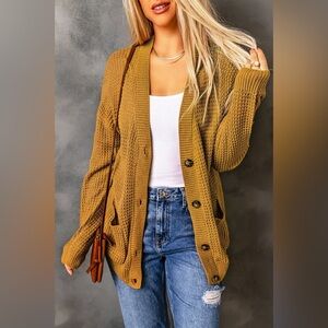 Drop Shoulder Button Down Pocketed Cardigan